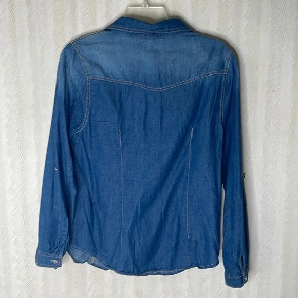 Women's Blue Button Down Shirt - Picture 4 of 6